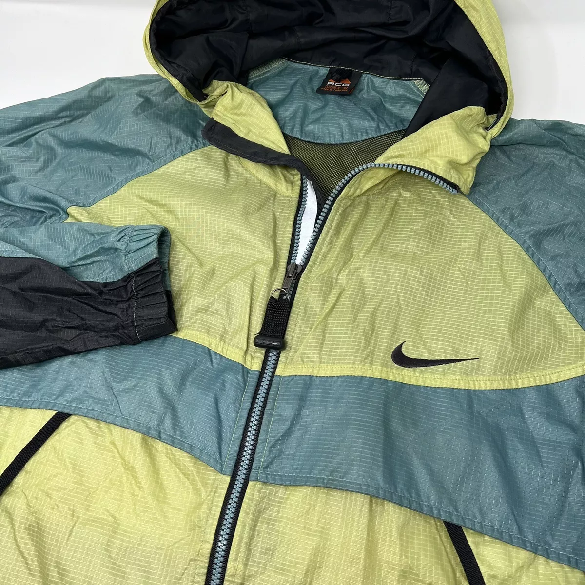 Vintage 90s Nike ACG Windbreaker Zip Up Hooded Jacket Size Large Blue Green