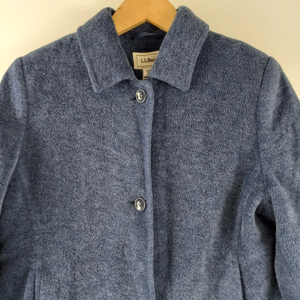 Abrigo de gabardina de lana LL Bean para mujer talla pequeña azul con bolsillos lisos forrado Foto 3 de 4