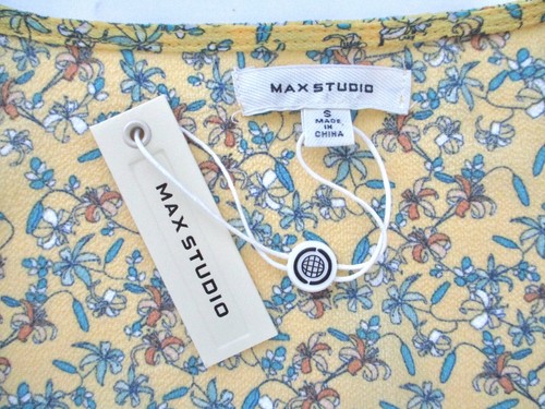NWT $138 Max Studio Gold Ditsy Floral True Wrap Peasant Dress Ruffle Bell Slvs S - Picture 7 of 8