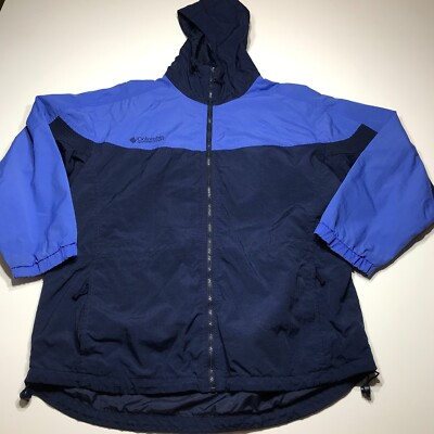 Columbia Jacket Womens Large Blue Two Tone Hooded Lightweight Windbreaker 