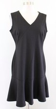 Calvin Klein Solid Black Seamed V Neck Flounce Hem Shift Dress Size 8 Sleeveless