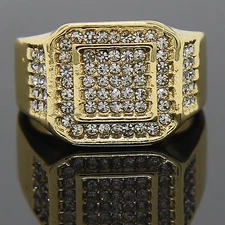 14K Gold Plated Octagon 3 line side Cubic-Zirconia Ring Sizes 7 8 9 10 11 12