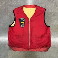 Vintage 1950s Hunting Vest Sherpa Lined Red Patches XL