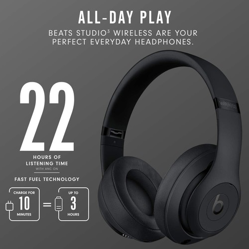 Beats Studio3 Wireless Noise Cancelling Over-Ear Headphones Apple W1 Chip Black - Picture 3 of 7