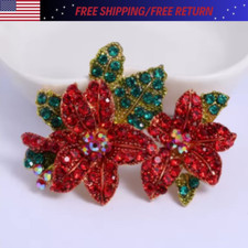 Luxurious Red Zircon Crystal Rose Flower Pendant Woman Brooch Pin Corsage Gifts