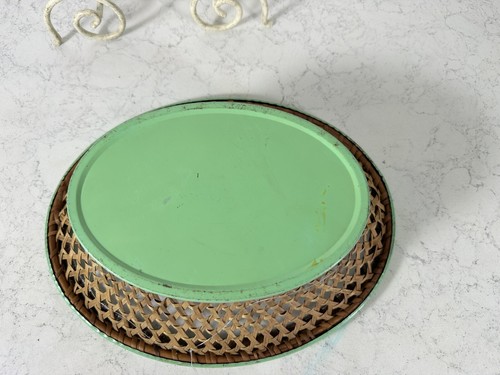 Vintage 1950s Wicker with Ceramic Floral Inlay Fruit Basket Germany - Picture 9 of 16
