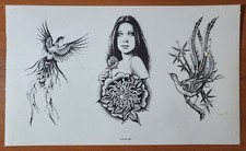 VINTAGE Traditional 1982 Guideline Tattoo Flash Sheet Shop Used Phoenix, Girl