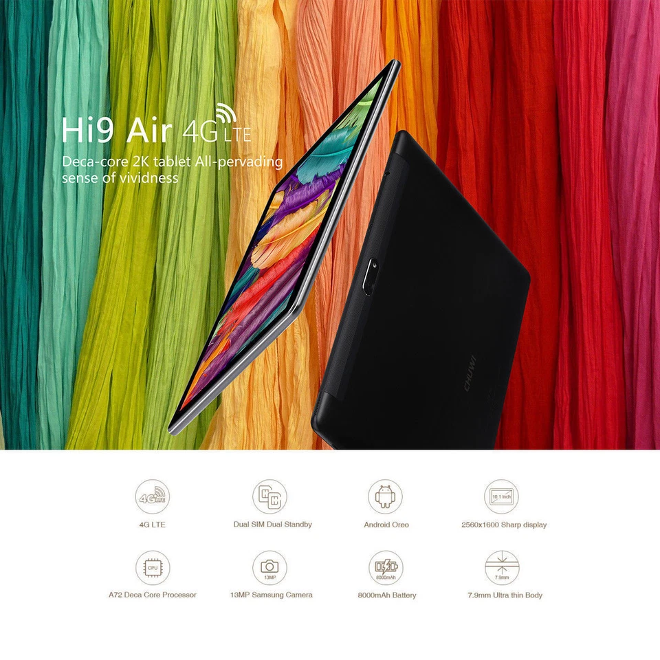CHUWI Hi9 Air 10.1'' 4G Tablet PC 8000MAH Android 8.0 2560*1600 IPS 4+64GB EMMC - Image 3 of 4