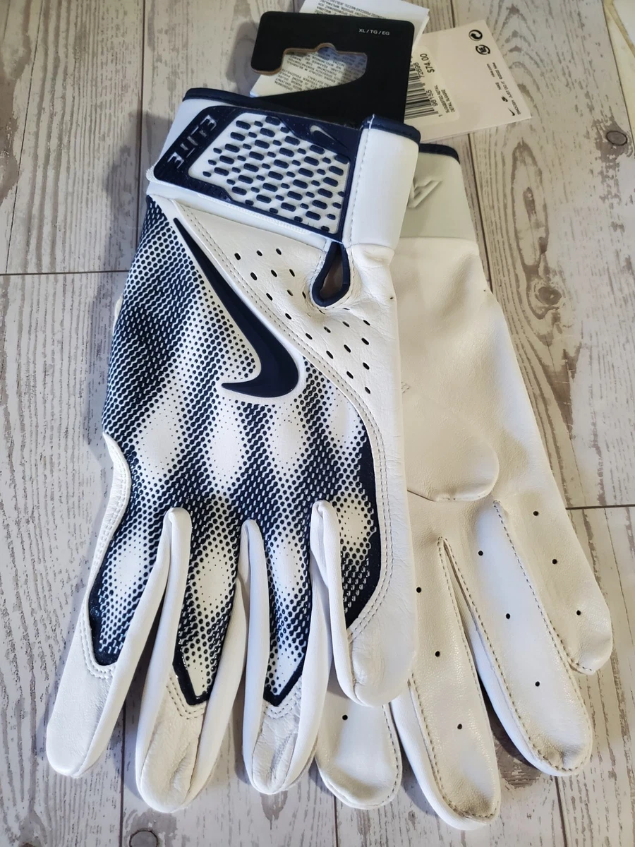 NIKE ALPHA ELITE 2.0 Guantes de Bateo Cuero Azul Blanco XL Conjunto de Par Edición Equipo