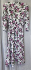 Vintage R.J. Stevens Floral Midi Dress Size 14 Made USA Long Sleeve 80s 90s