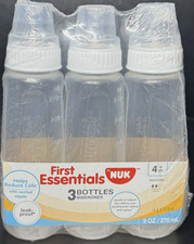 Pack of 3 NUK First Essentials Baby Bottle 9 oz Vented Nipple, Medium Clear 4m