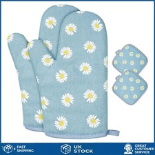Heat Resistant Floral Oven Mitts and Non-Slip Pot Holders 4 Piece Set