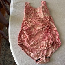 Vintage 1950s Swimsuit Ruched Pink Dye Tie Rockabilly Pinup 50s XL 36w Volup