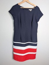 Studio One New York Dress Womens 8 Blue Knee Length Sheath Cap Sleeve Colorblock