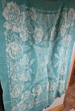 Vintage 50's Golden Dawn Wool Blanket Reversible Rose Pattern JC Penny 72x55
