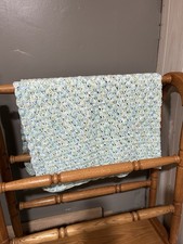 Blue/green/white Crochet Baby Blanket, Brand New, 38  x40  