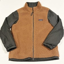 Patagonia Reversible Kids Jacket Youth M 10 Sherpa Fleece Insulated Gray Brown