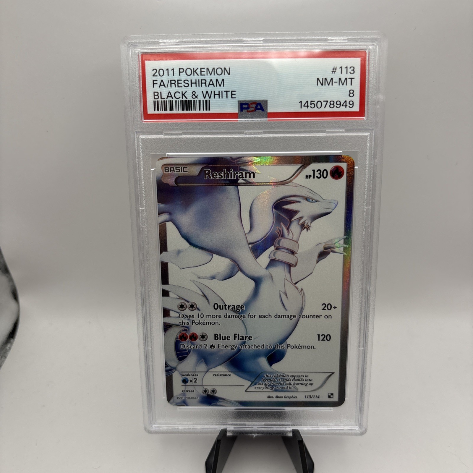 Pokémon Reshiram 113/114 Black & White Full Art Ultra Rare Holo PSA 8 English