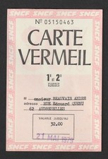 VINTAGE 1979 SNCF FRENCH RAILWAY CARTE VERMEIL TICKET