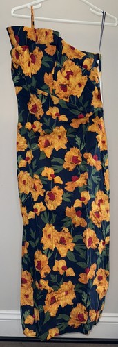 Hyacinth House Tuckernuck Navy & Marigold Floral Ruffle Margot Maxi Dress Small