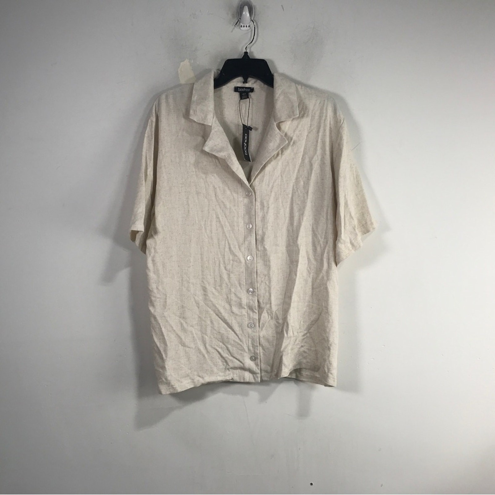 Camisa manga corta Boohoo aspecto lino, para mujer talla 6 - Stone