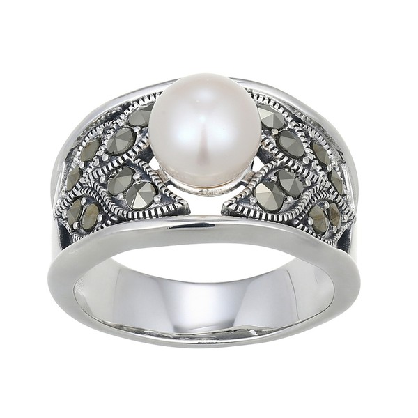 Cavill Ring 925 Silber Mit WeißEr SüßWasserperle Und Markasit Damen-image