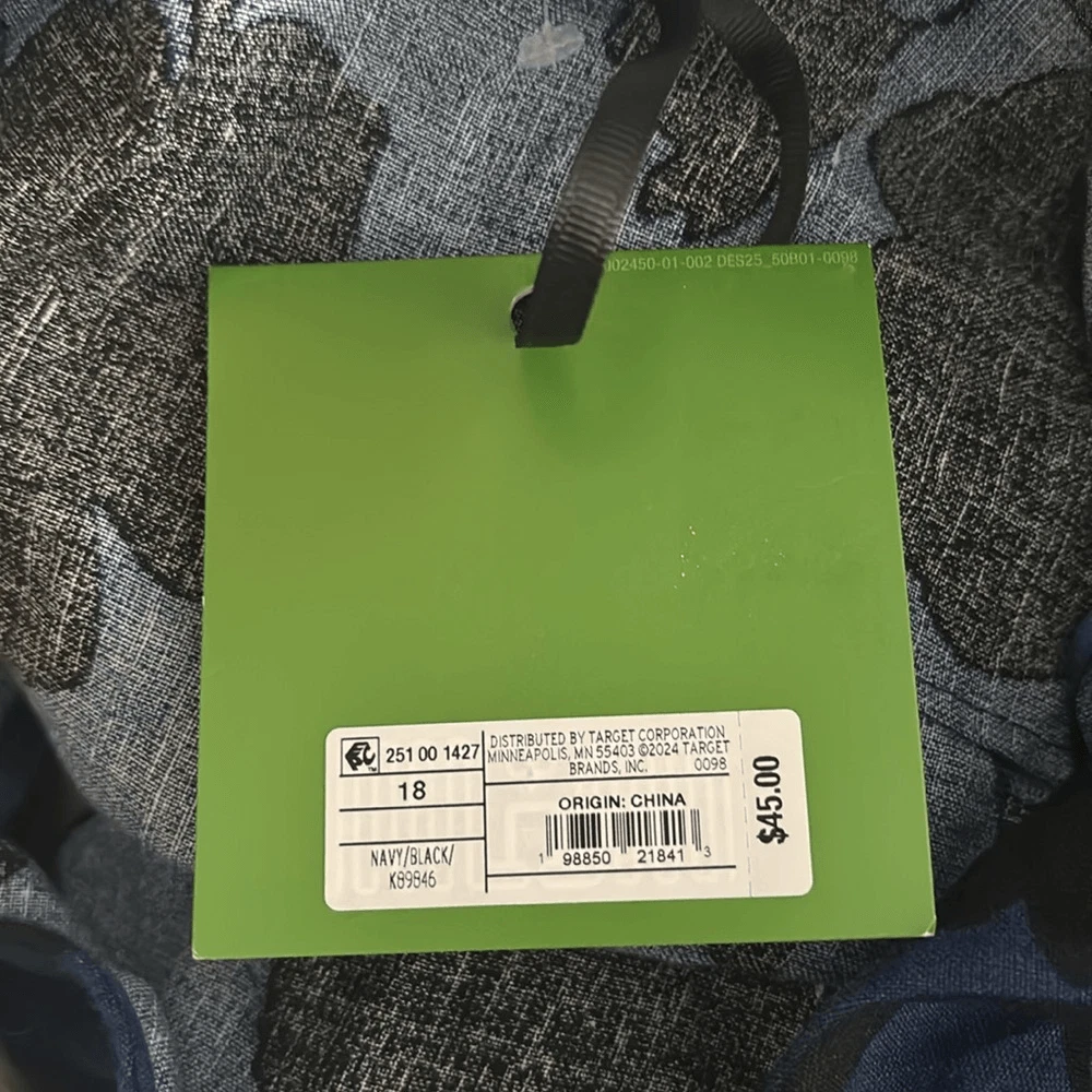 Tuta Kate Spade X Target in lino floreale nera e blu nuova con etichetta taglia 18