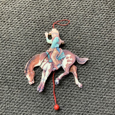 MIDWEST IMPORTS HOLZ COWBOY AUF PFERD ZIEHSPIELZEUG / ORNAMENT