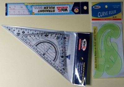 WinQ Mixed Ruler Set (1 straight ruler, 2 curve rulers, 2 right-triangle rulers)