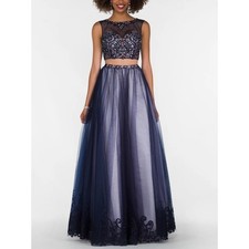 ALYCE PARIS NAVY 2-PIECE PROM DRESS FORMAL PAGEANT GOWN SZ-0 1222