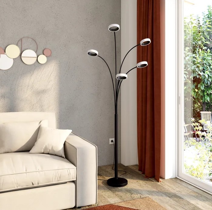 Lampadaire Lyra en métal noir mat de 160 cm pour salon contemporain