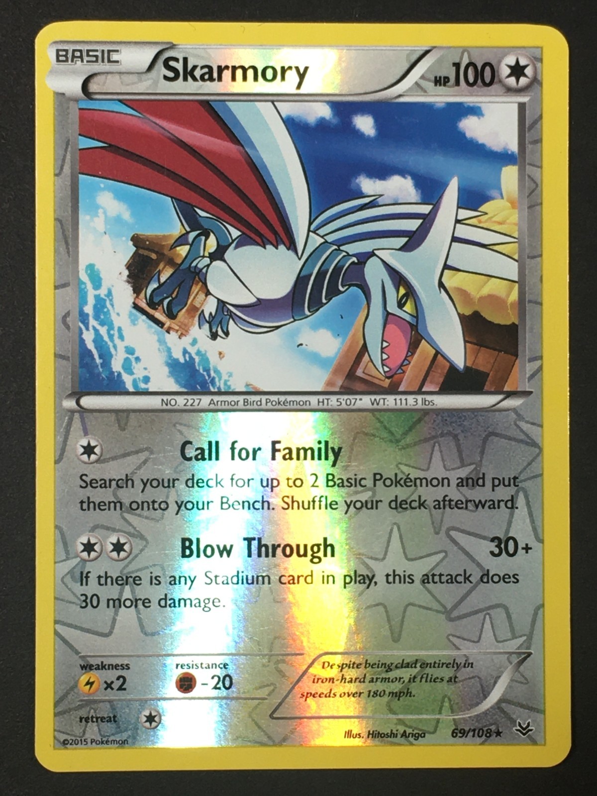 Pokemon TCG Skarmory 69/108 XY Roaring Skies Reverse Holo Rare LP