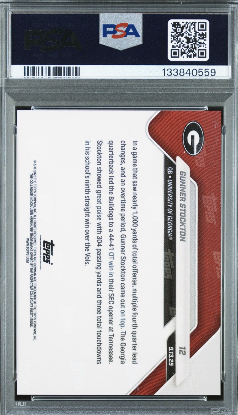 2025 Bowman U Now Gunner Stockton 1/1 Superfractor Foilfractor PSA 9 #12 Georgia view 2