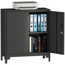 HOMCOM Lockable Metal Filing Cabinet, 2-Tier Storage Cupboard, Black