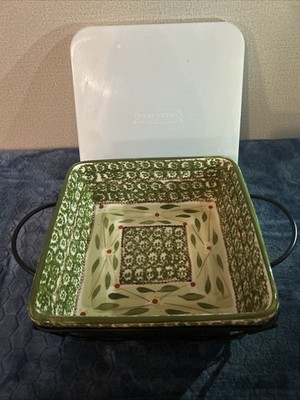 Temptations Old World Green 2 Qt Baking Serving Dish With Rack & Lid