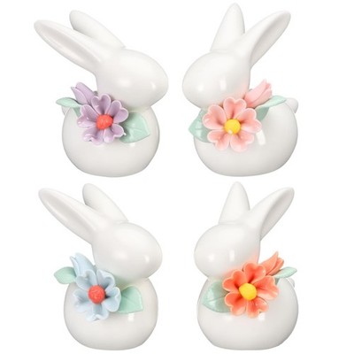 4 Pcs Easter Bunny Figurine Decorations Mini Ceramic Rabbit Figurines Cute Porce