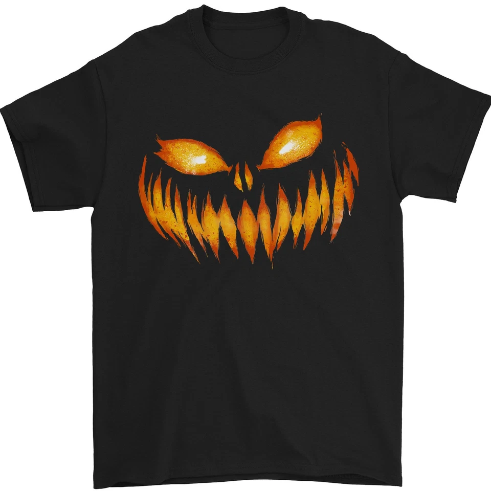 T-Shirt Halloween Visage De Citrouille Horreur Effrayant Pour Hommes 100% Coton - Photo 1/1