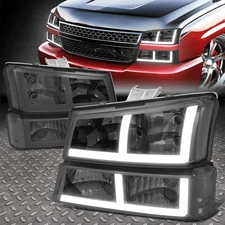 [F-LED DRL] FOR 03-07 SILVERADO AVALANCHE HEADLIGHT BUMPER LAMPS SMOKED/CLEAR