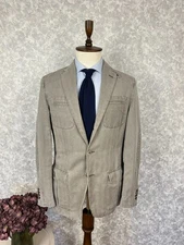 Corneliani ID Beige Cotton True Hemp Herringbone Multipocket Summer Blazer 42