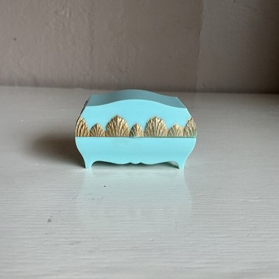 Vintage Dennison Celluloid Presentation Ring Box Lt Blue Art Deco Velvet Molded