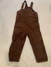 Brown Canvas Insulated Bib Overalls Boys Small Zipped Legs Pockets Adj Straps