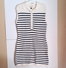 Universal Thread XS White/Navy Striped Mini Sweater Dress Collared Button
