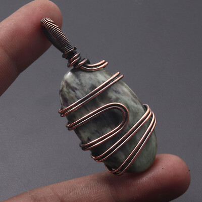 F13565 Ruby Zoisite Wire Wrapped Handmade Pendant 2.1
