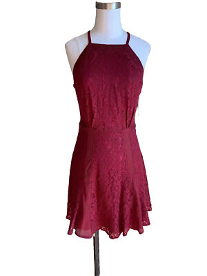 NWT FOREVER 21 Contemporary Maroon Lace Fit Flare Dress Size