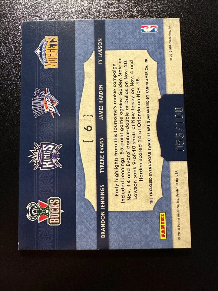 2009-10 Timeless Treasures Quads novato James Harden, Jennings, Evans #d 56/100 Foto 2 de 3