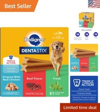 Golosinas para el cuidado dental para perros de raza grande - 51 unidades DENTASTIX variedad carne de res y pollo