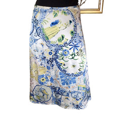 Oilily Silk Skirt Victorian Blue Porcelain US 14 EUR 42 Mosaic Romantic Floral