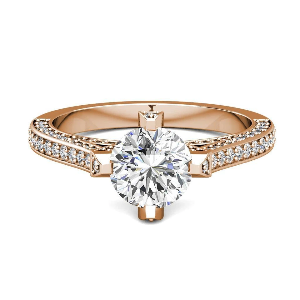 Anel de noivado de ouro rosa 14K redondo Forever One com moissanita e diamante 2,20 quilates - Imagem 2 de 4