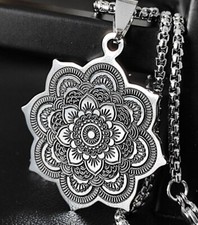 Mandala Palast Blüme Anhänger Edelstahl Halskette Tibetisch Buddhismus KE015B