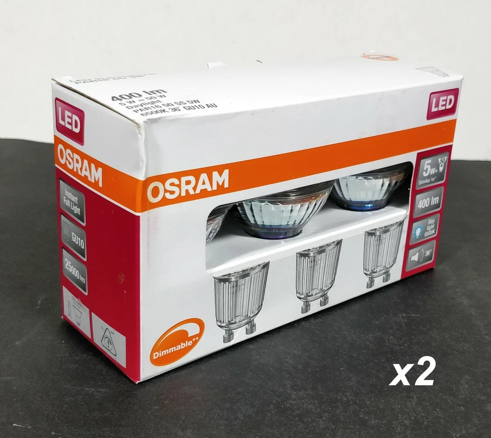 6 x OSRAM DIMMABLE LED Downlight Globes Bulbs Lamps 5W 240V GU10 Cool Daylight - Image 2 of 4
